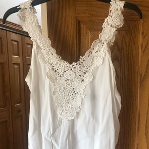 White lace trimmed tank blouse
